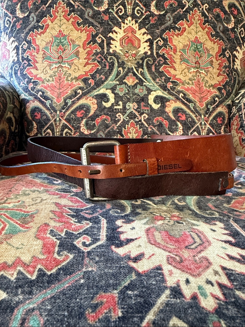Diesel Two-Tone Tan and Dark Brown Leather Belt